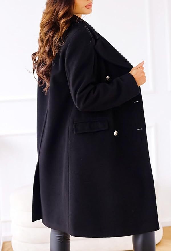 Hot Stylish Faux Wool Trench Coat for Women | Double-Breasted Warm Winter Jacket - Picture 40 of 44