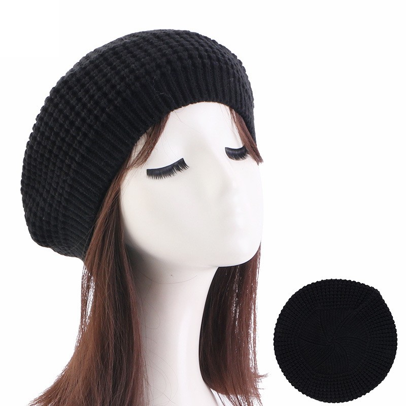 Soild Color Beret Baggy Slouchy Bonnt Cap Knitted Beanie Muslim Women Wrap Hats - Picture 9 of 12
