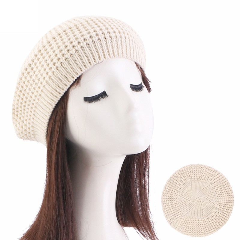Soild Color Beret Baggy Slouchy Bonnt Cap Knitted Beanie Muslim Women Wrap Hats - Picture 11 of 12
