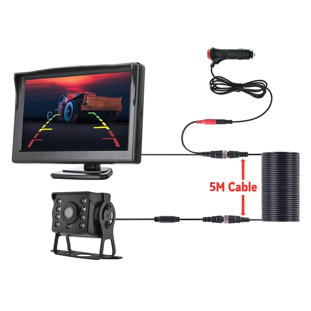 12V-24V 4 Pin 5" Car Monitor Caravan Bus Truck IR Rear View Backup Camera Kit - Picture 19 of 21