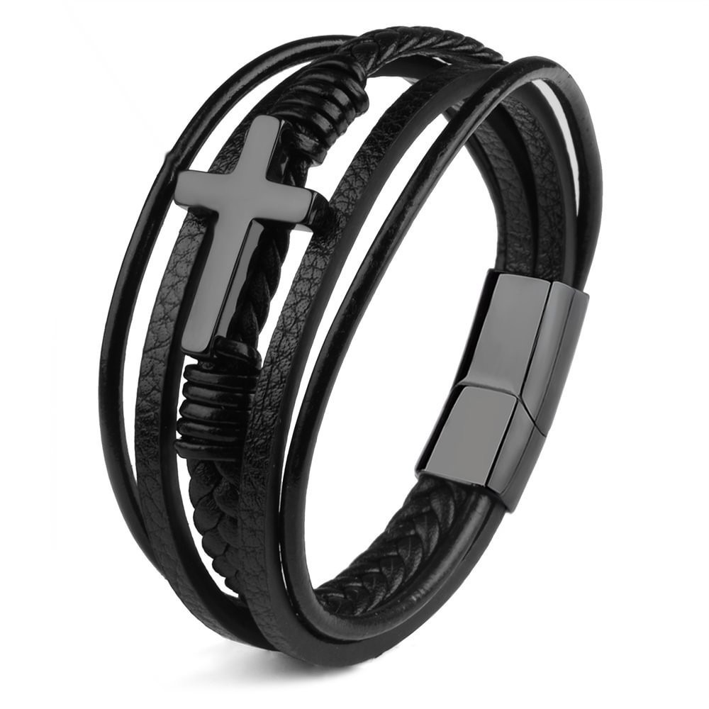 Retro Men’s Magnetic Buckle Faux Leather Fabric Stainless Steel Braided Bracelet