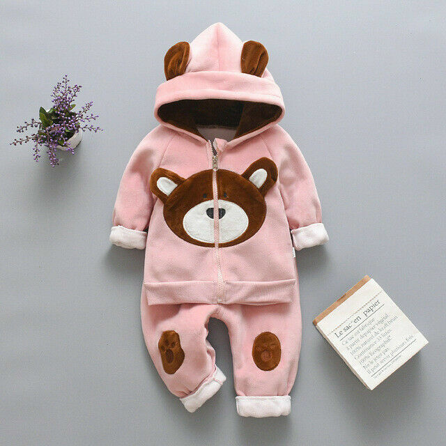 Hot Toddler Boy Girl Winter Warm Hood Clothes Baby Kid Top+Pants Pleuche Outfit - Picture 12 of 12