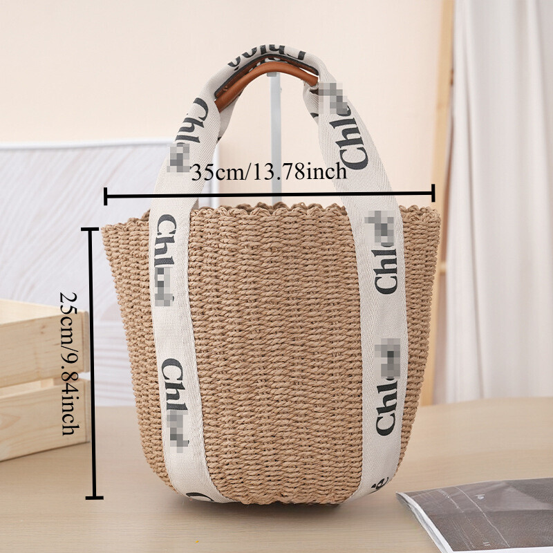 Creative Lettered Striped Shoulder Bag Lady's Bucket Bag Women Grass Bag