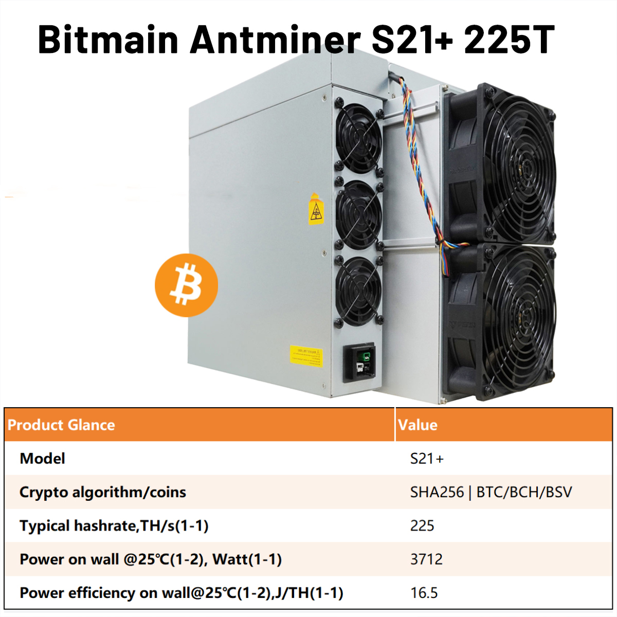 Antminer S21+ BTC Miner 225T 3712W ASIC Miner Algorithm SHA-256 BTC Asic  Miner | eBay