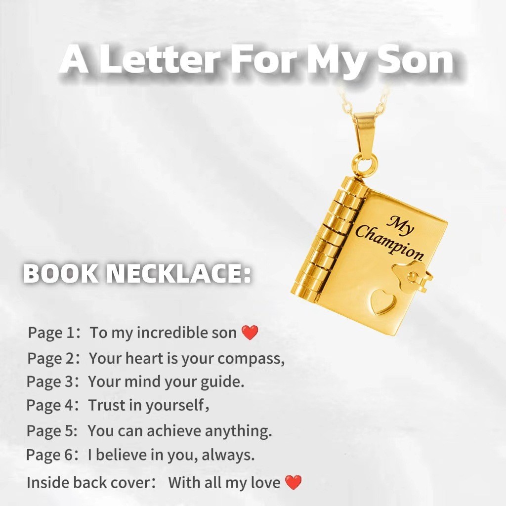 My Champion Book Pendant Necklace for Daughter Openable Pages Engraved Letter