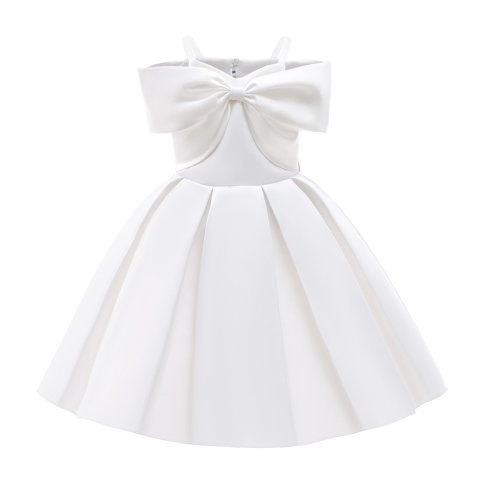 Girl Child Kaftan Dress Fashion Bow Sleeveless Solid Color Lace Princess Dresses - Picture 42 of 48