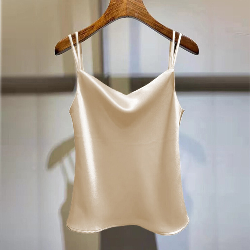 New Ladies Silky Tank Top Strappy Satin Vest Casual Shirt Sleeveless Solid Vest