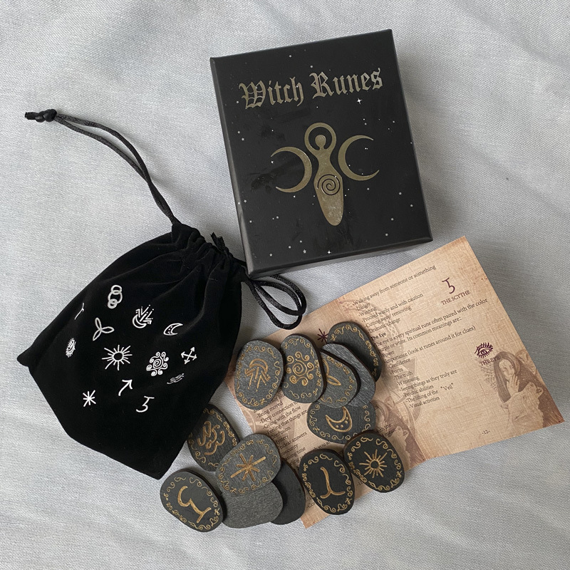 Conjunto de runas de bruja curación alquimia xilografía meditación altar decoración del hogar - Imagen 7 de 7