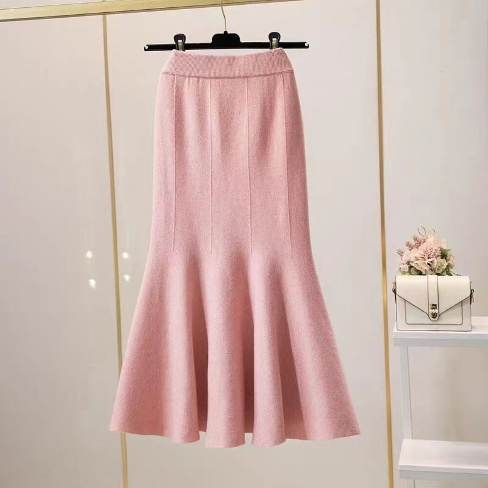 Women Girl Knitted Fishtail Skirt Slim High Waist Midi Wrap Dress Elegant Casual - Picture 14 of 16