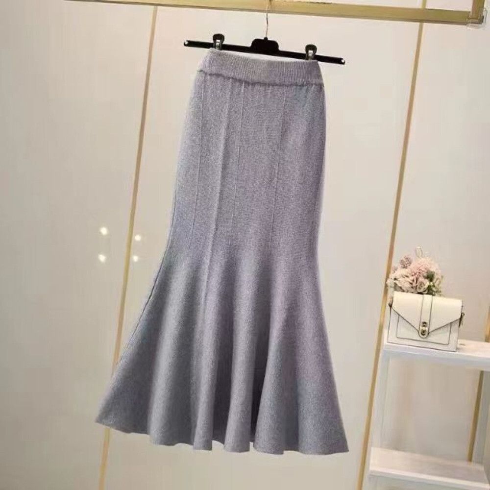 Women Girl Knitted Fishtail Skirt Slim High Waist Midi Wrap Dress Elegant Casual - Picture 15 of 16