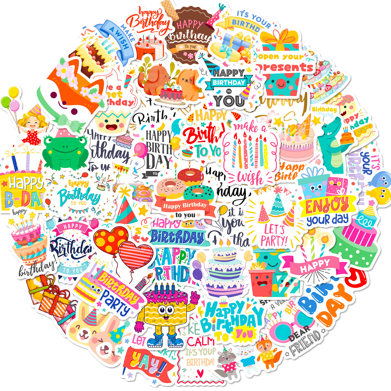 50 Happy Birthday Party Stickers, Small Fresh Decoration Graffiti Stickers - Picture 16 of 16