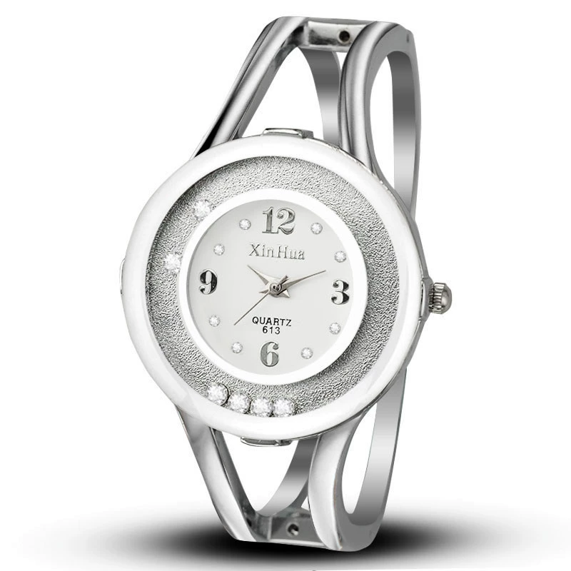 Ladies Stainless Steel Crystal Watch Cuff Bracelet Bracelet Watch