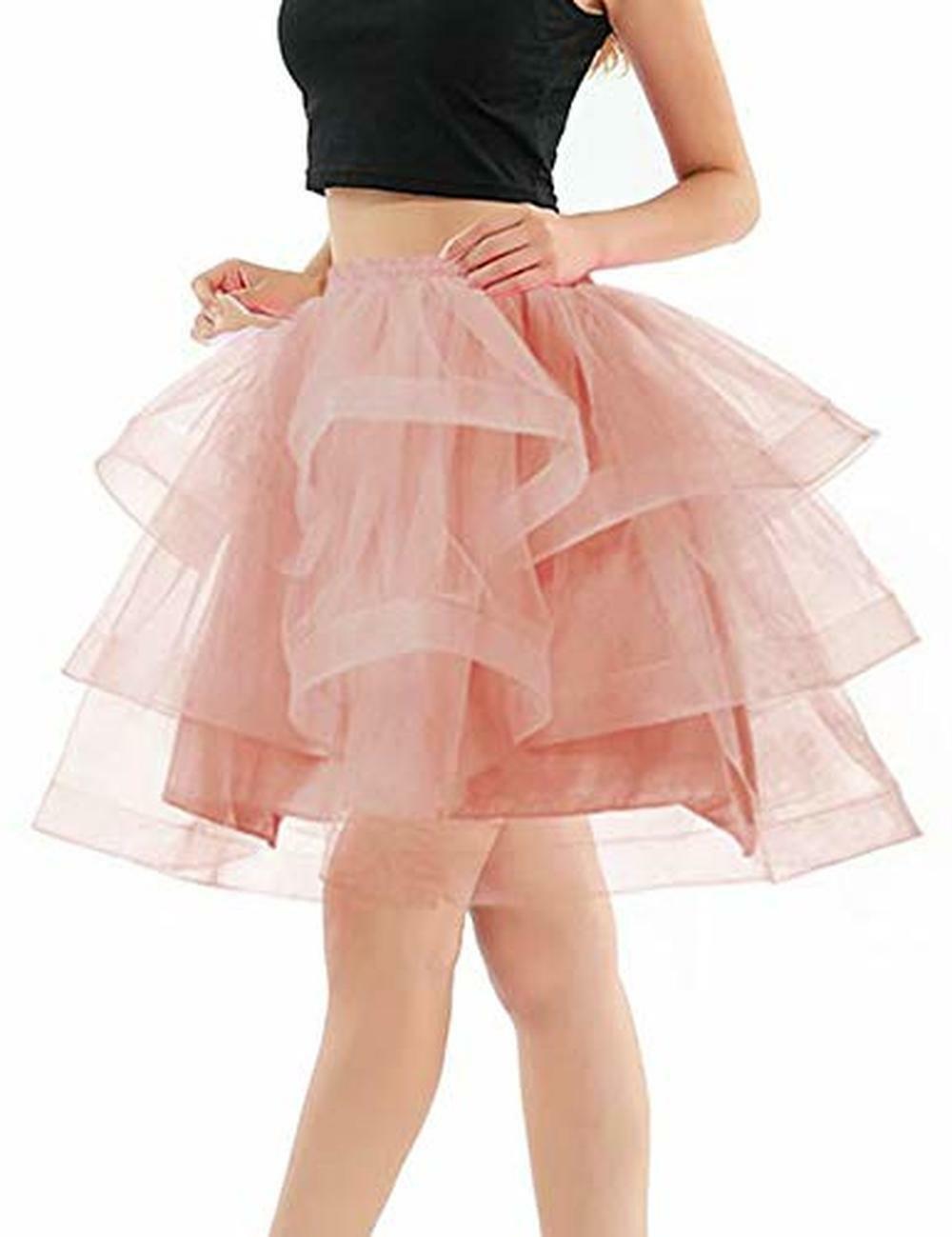 Women 3 Layer Cupcake Tutu Underskirt Midi Tulle Skirt, for Princess Dance Party - Picture 3 of 3