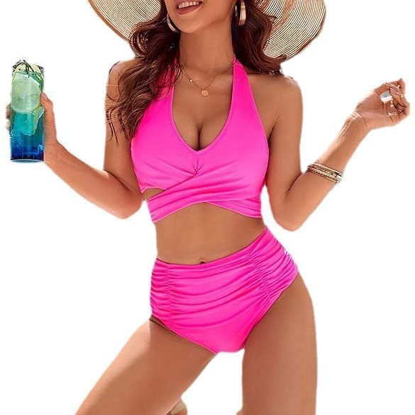 Mid belly swimsuit, moderate high waisted bikini set, cute neck hanging swimsuit - Picture 16 of 17