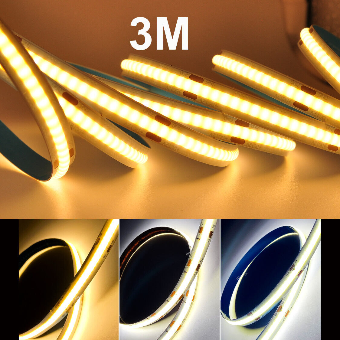 Cob Led Strip Lights 12V 1M-10M Flexible Tape Light For Room Bedroom Kitchen Car - Picture 20 of 23
