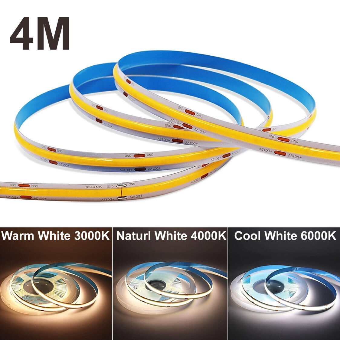 Cob Led Strip Lights 12V 1M-10M Flexible Tape Light For Room Bedroom Kitchen Car - Picture 21 of 23