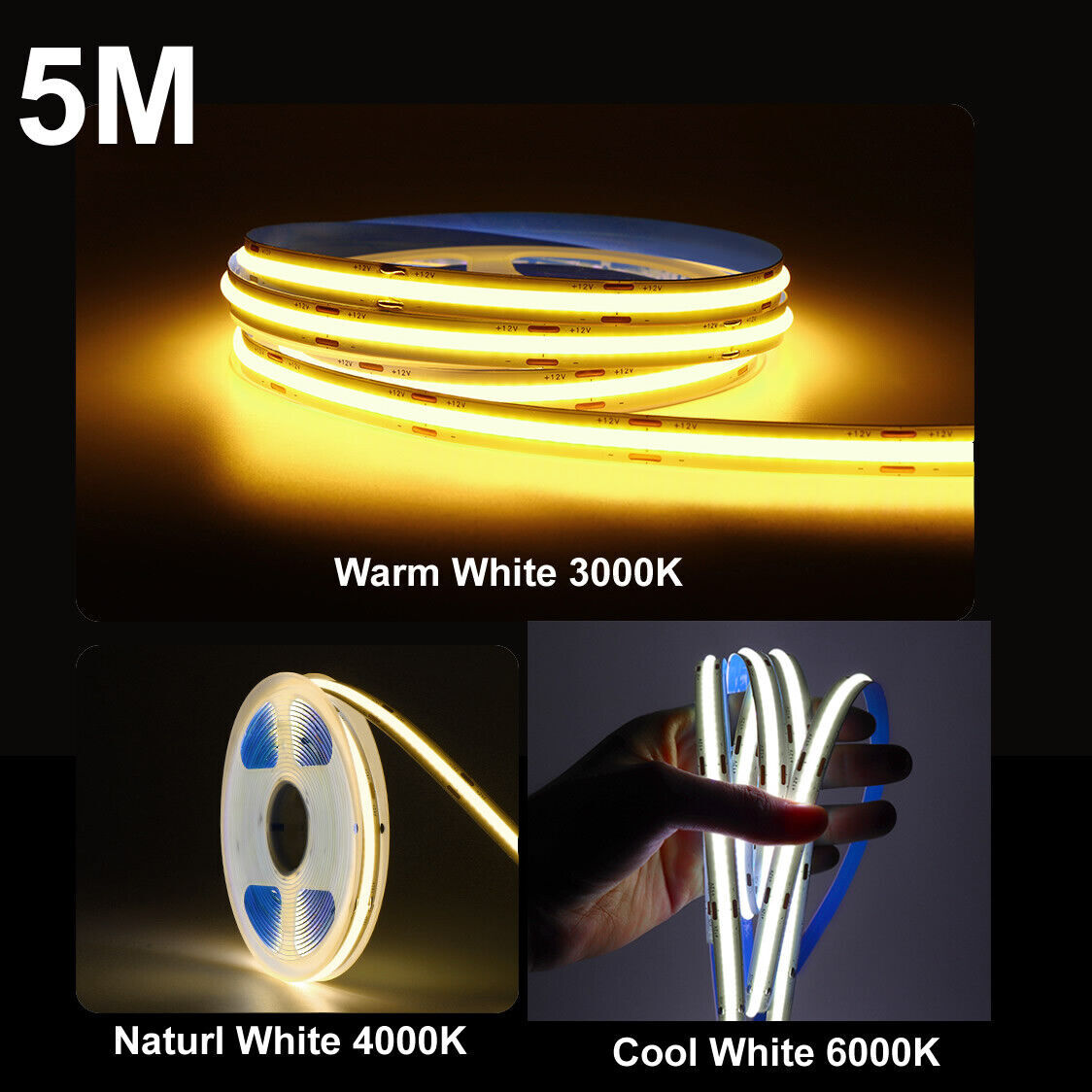 Cob Led Strip Lights 12V 1M-10M Flexible Tape Light For Room Bedroom Kitchen Car - Picture 22 of 23