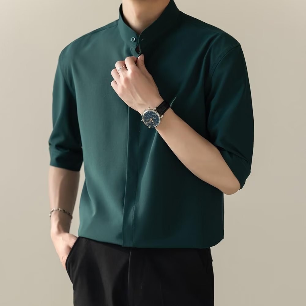 Stand-up collar shirt men’s long-sleeved shirt