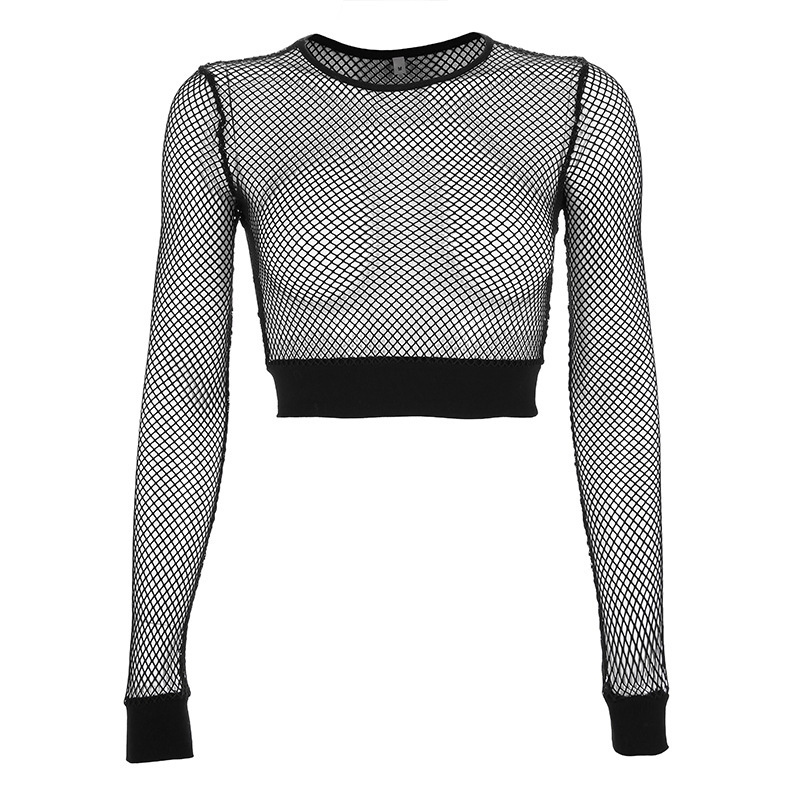 Camisa De Malla TraNsparente SExy Para Mujeres blusas Manga Larga moda De Fiesta - Picture 6 of 6