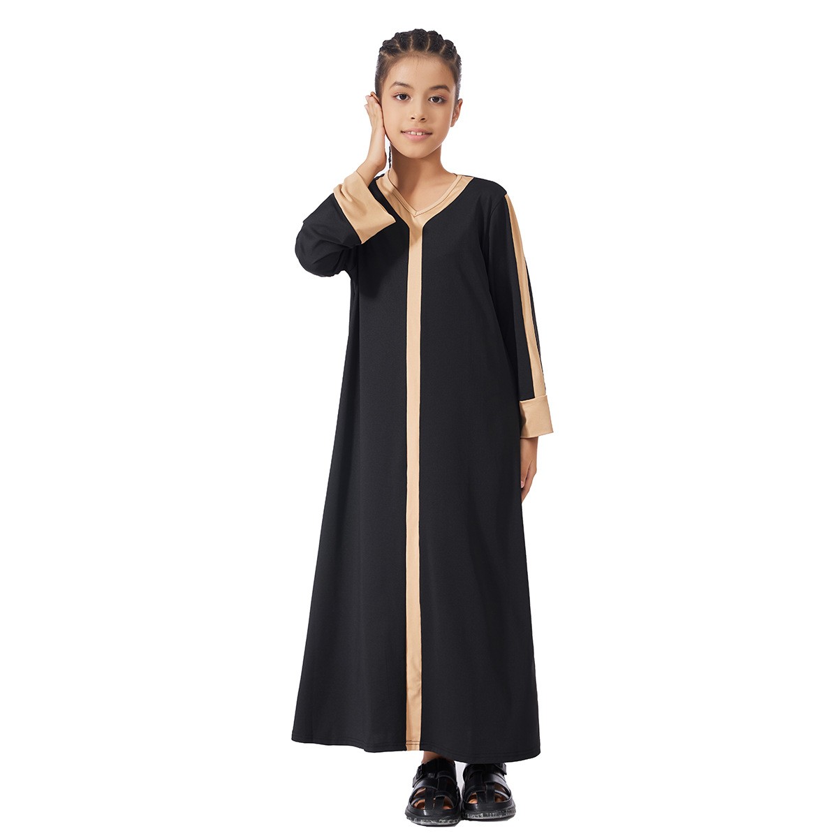 Maxi abito Abaya modesto bambino ragazza manica lunga Abaya tacchino islamico caftano arabo - Foto 21 di 24