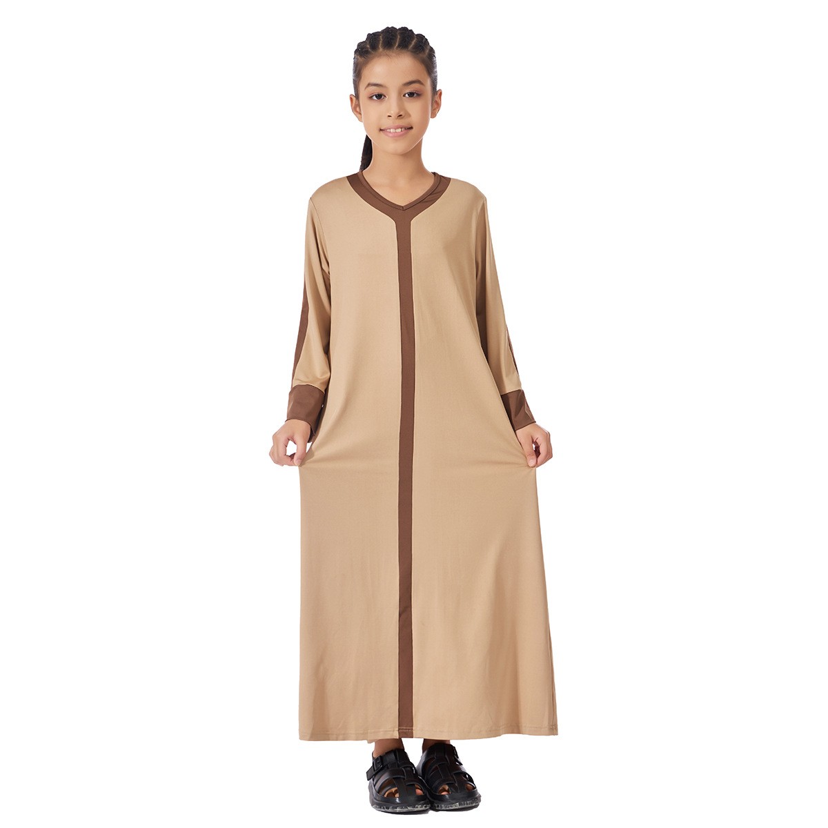 Maxi abito Abaya modesto bambino ragazza manica lunga Abaya tacchino islamico caftano arabo - Foto 22 di 24