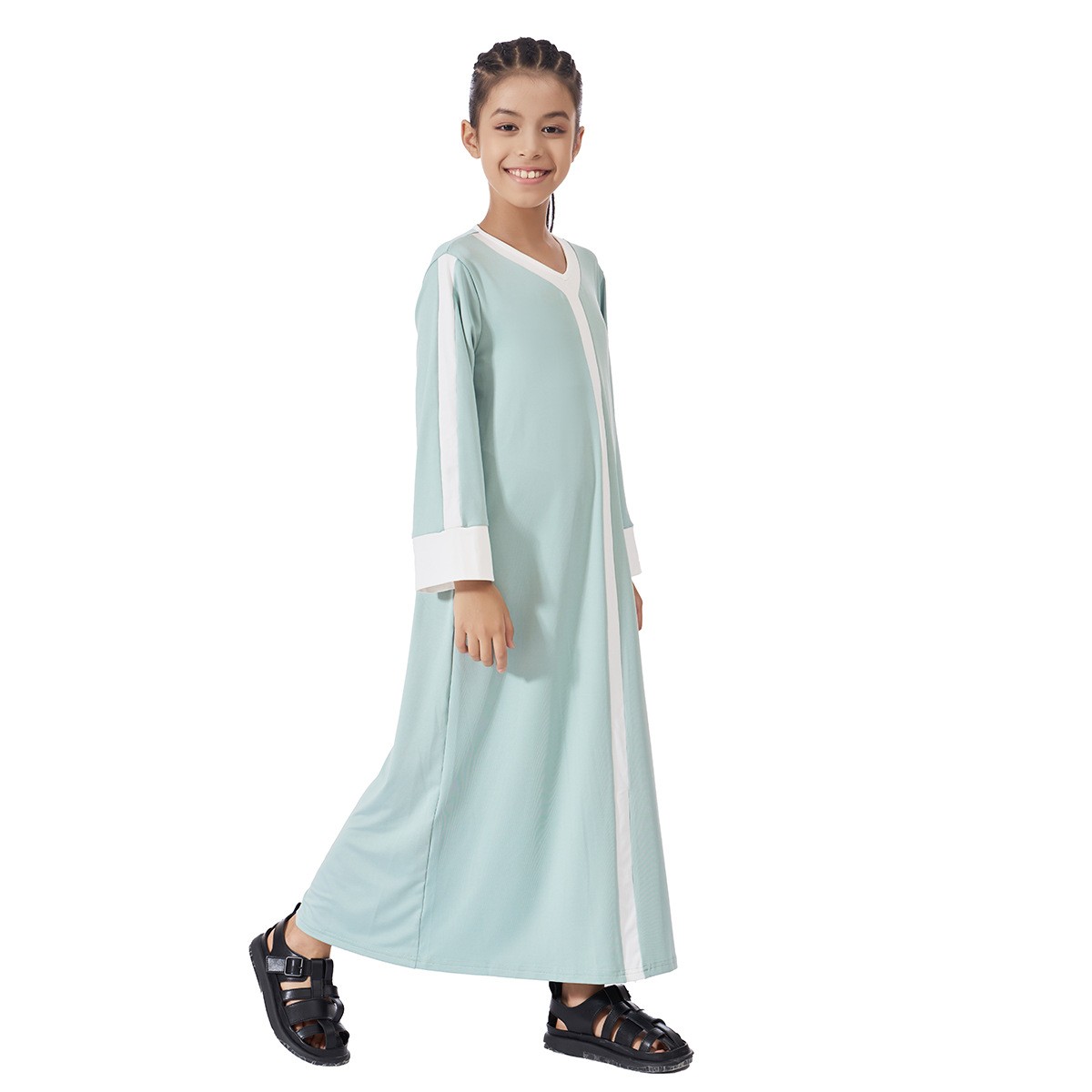Maxi abito Abaya modesto bambino ragazza manica lunga Abaya tacchino islamico caftano arabo - Foto 23 di 24