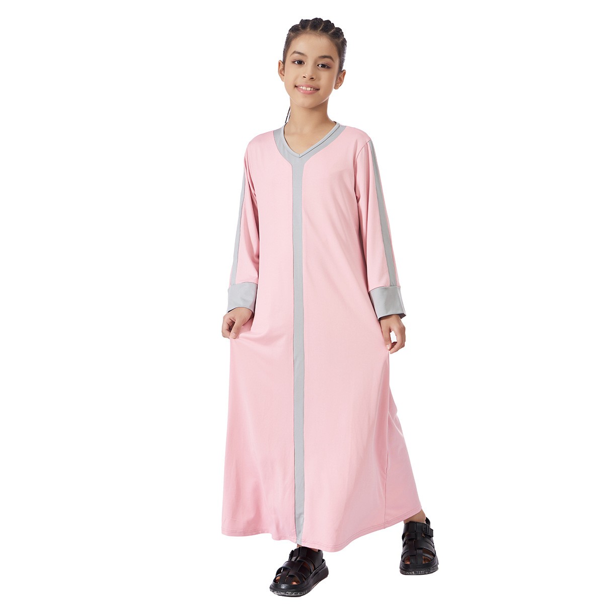 Maxi abito Abaya modesto bambino ragazza manica lunga Abaya tacchino islamico caftano arabo - Foto 24 di 24