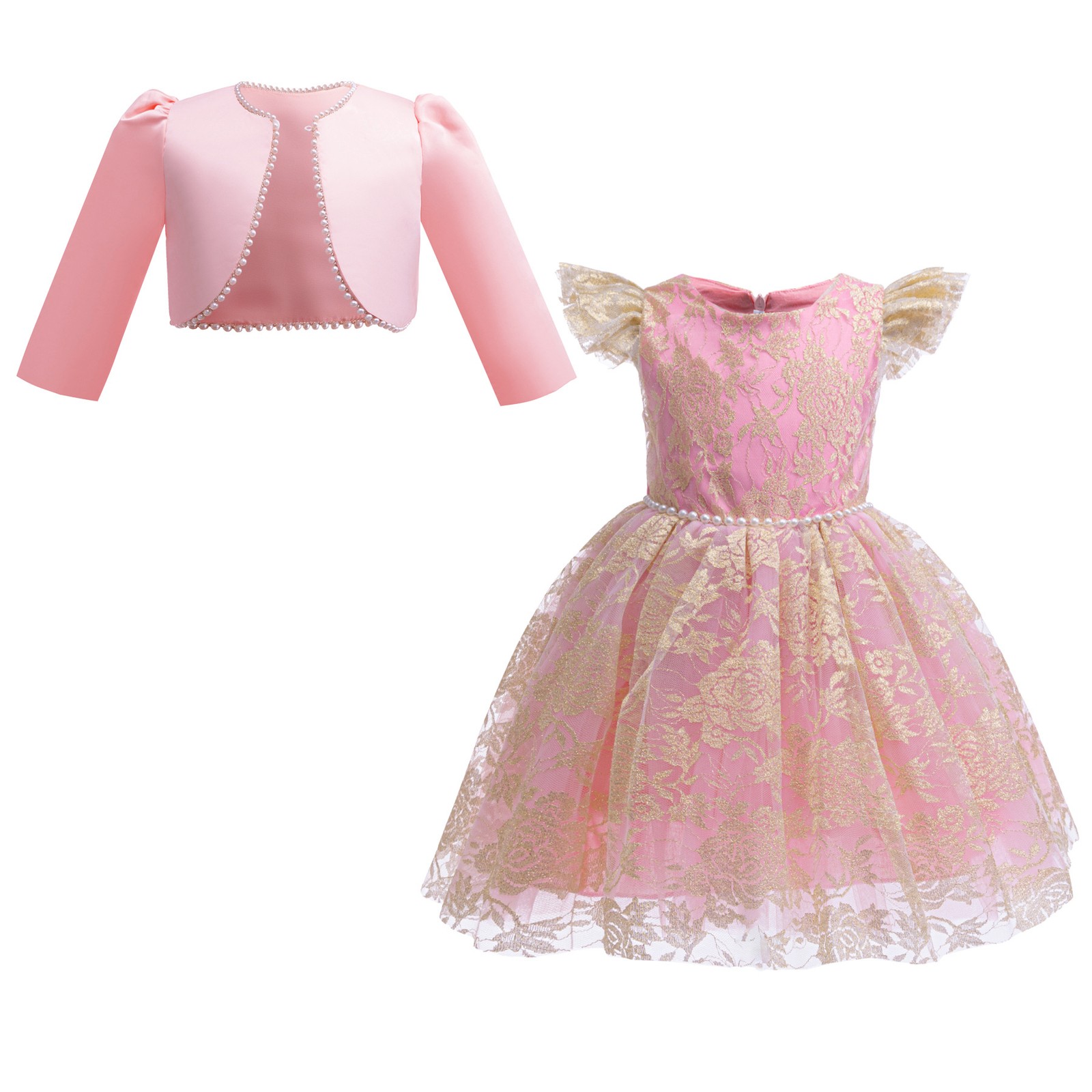 2Pcs Pearl Tutu Dress Princess Kids Girls Christmas Pageant Bridesmaid Prom Gown - Picture 22 of 24