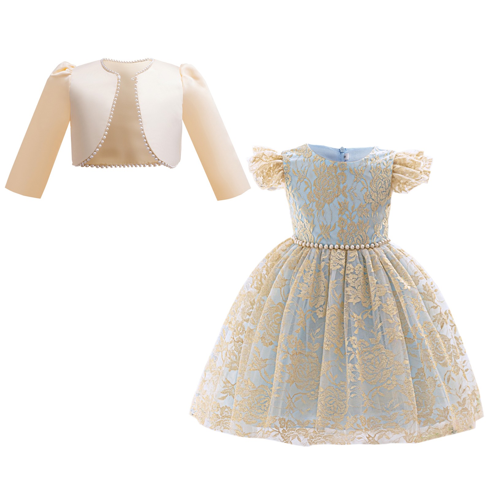 2Pcs Pearl Tutu Dress Princess Kids Girls Christmas Pageant Bridesmaid Prom Gown - Picture 23 of 24