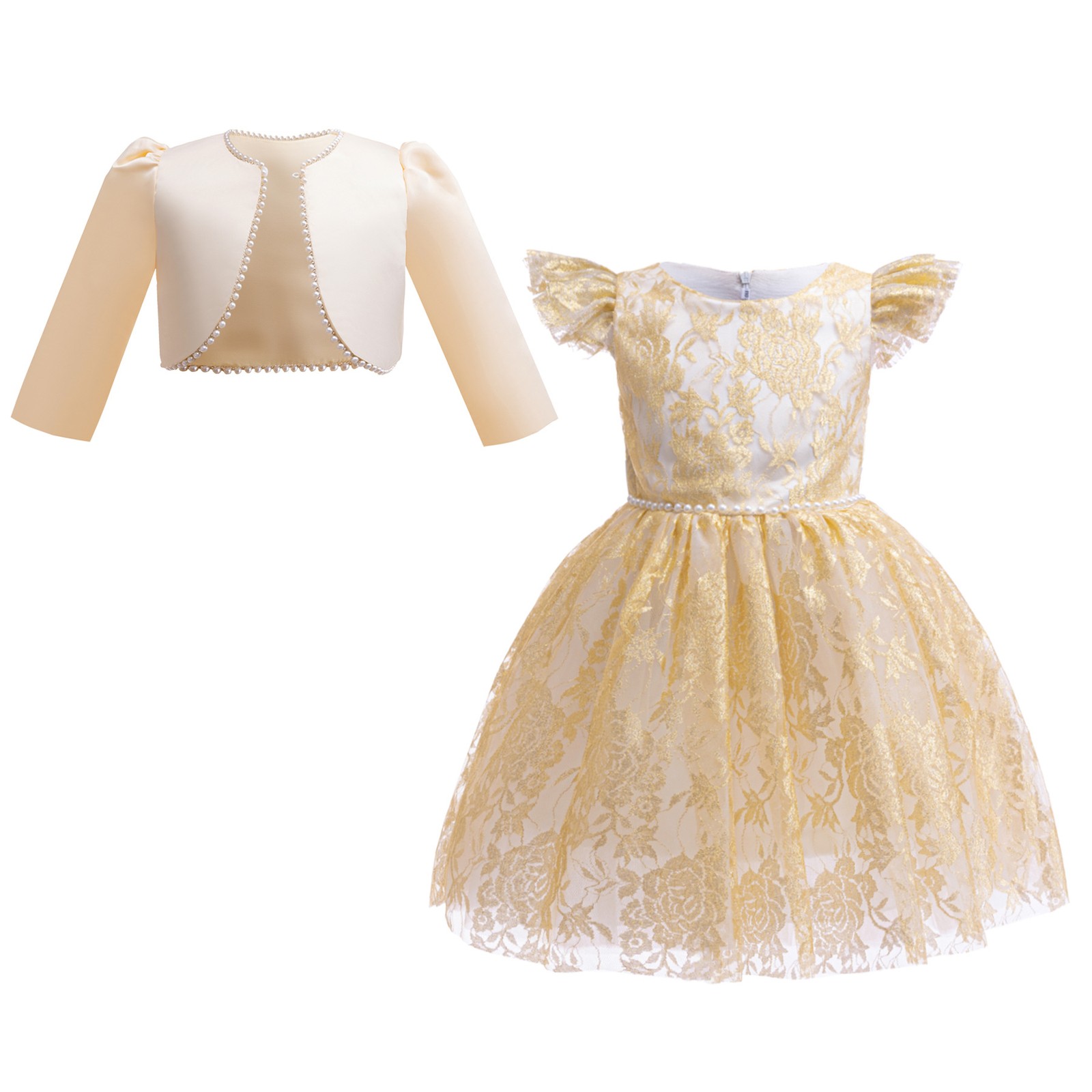 2Pcs Pearl Tutu Dress Princess Kids Girls Christmas Pageant Bridesmaid Prom Gown - Picture 24 of 24