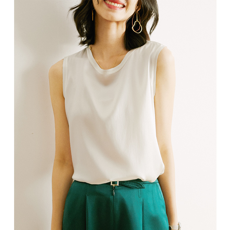 Silk satin camisole vest, women’s mulberry silk outerwear, solid color base