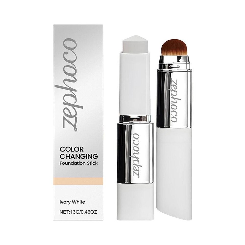 2-in-1 White Foundation Stick Colour Changing Concealer Stick with Brushes - Picture 15 of 16
