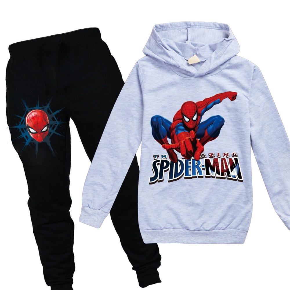 Kids Spiderman Print Casual Hoodie Tops Pants Suits Boys Girls Hooded Tracksuits - Picture 7 of 17
