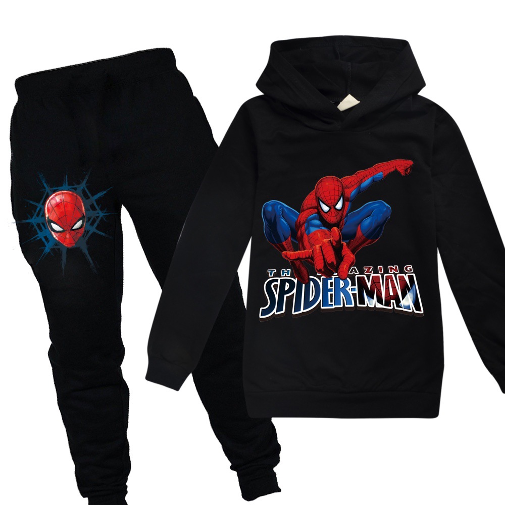 Kids Spiderman Print Casual Hoodie Tops Pants Suits Boys Girls Hooded Tracksuits - Picture 8 of 17