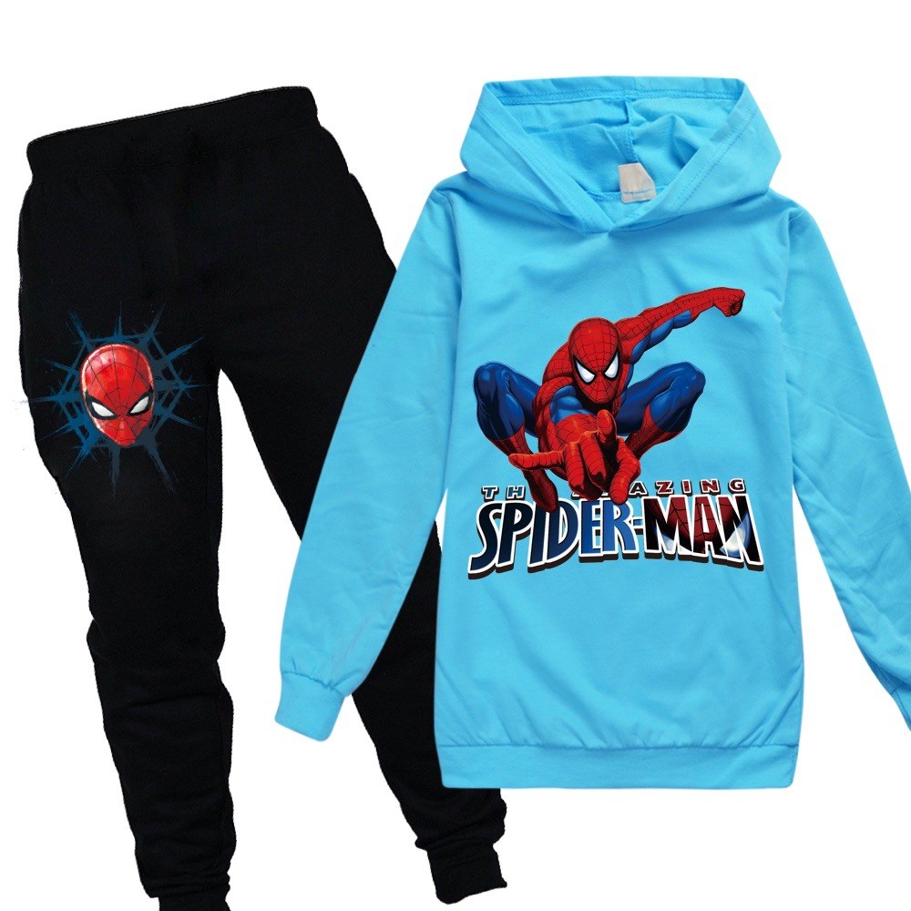 Kids Spiderman Print Casual Hoodie Tops Pants Suits Boys Girls Hooded Tracksuits - Picture 9 of 17