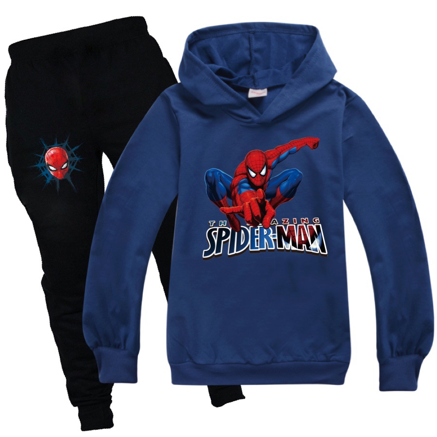 Kids Spiderman Print Casual Hoodie Tops Pants Suits Boys Girls Hooded Tracksuits - Picture 10 of 17