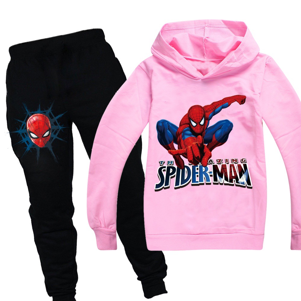Kids Spiderman Print Casual Hoodie Tops Pants Suits Boys Girls Hooded Tracksuits - Picture 11 of 17