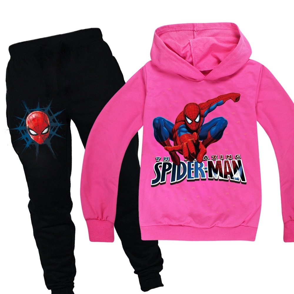 Kids Spiderman Print Casual Hoodie Tops Pants Suits Boys Girls Hooded Tracksuits - Picture 12 of 17