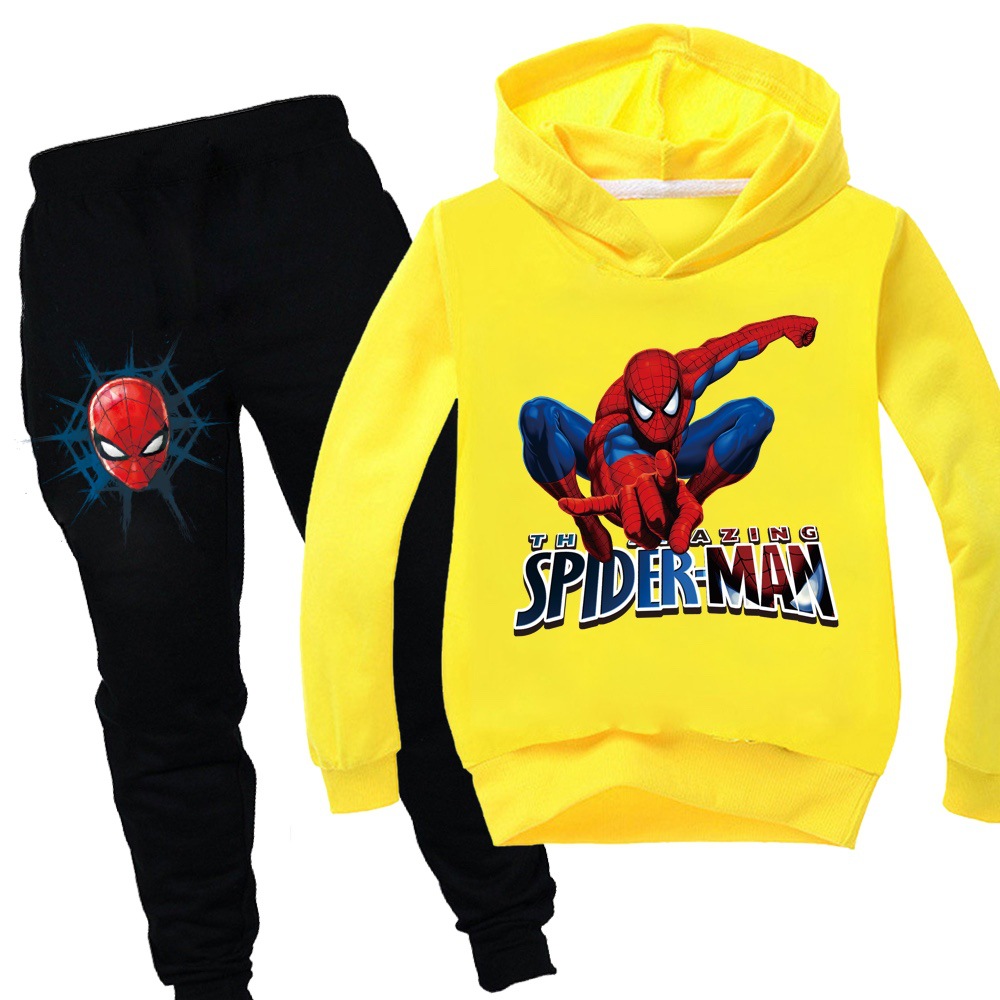 Kids Spiderman Print Casual Hoodie Tops Pants Suits Boys Girls Hooded Tracksuits - Picture 16 of 17