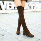 New Women's Flat Stretch Boots Knitting Stylish Thigh Over The Knee Boots Shoes - Picture 19 of 20