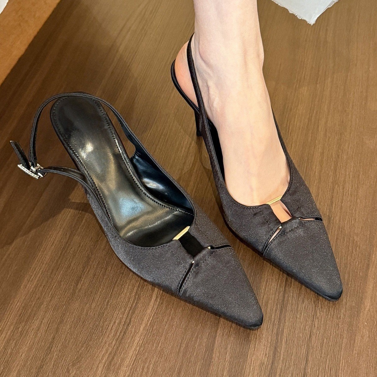 Scarpe donna slingback eleganti scarpe raso francese tacco alto slip on eleganti festa - Foto 4 di 15