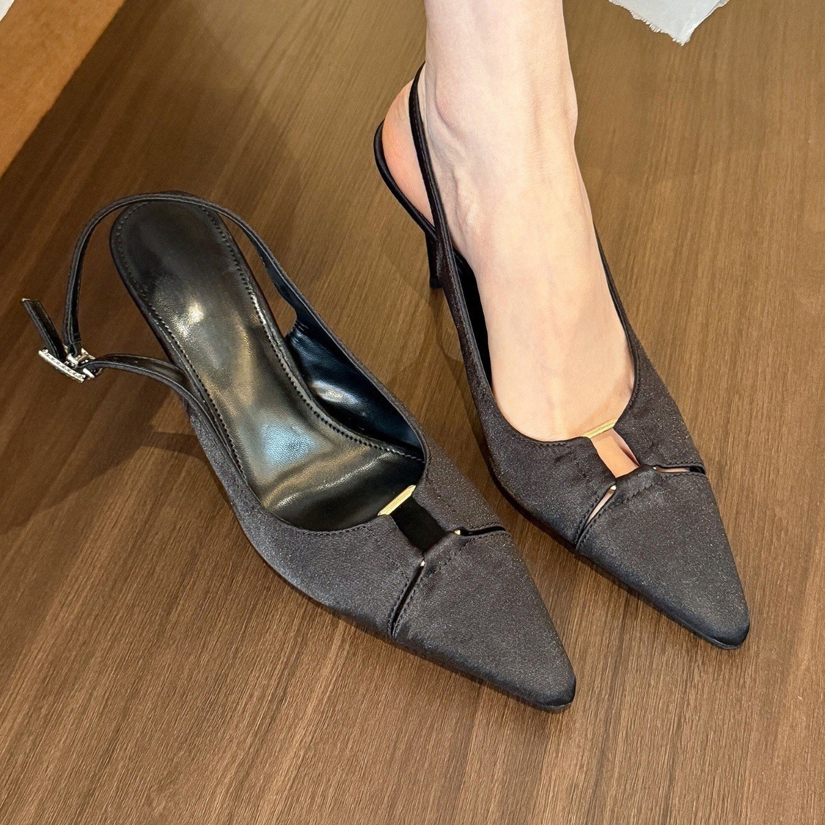 Scarpe donna slingback eleganti scarpe raso francese tacco alto slip on eleganti festa - Foto 5 di 15