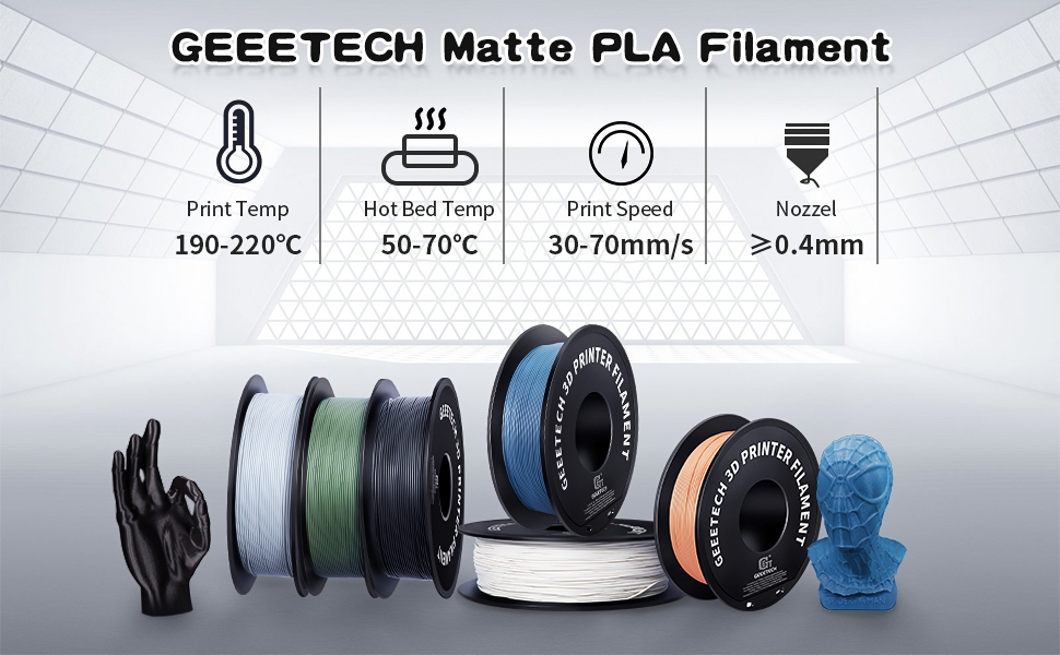 Geeetech Matte Black PLA 1.75mm 1kg/roll description