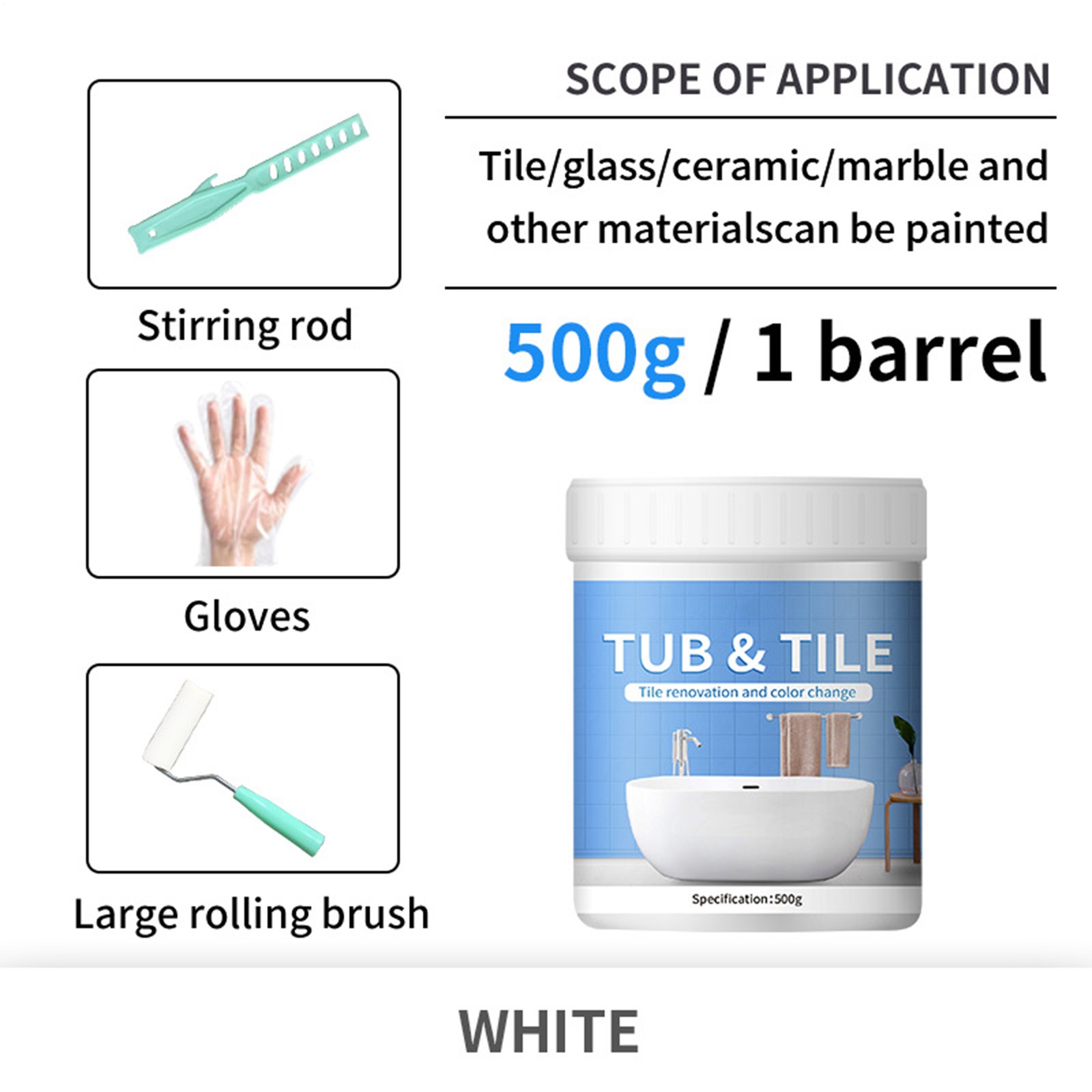 DWIL Tile Paint Tub and Tile Refinishing Kit Water-based Bathtub Paint Low Odor