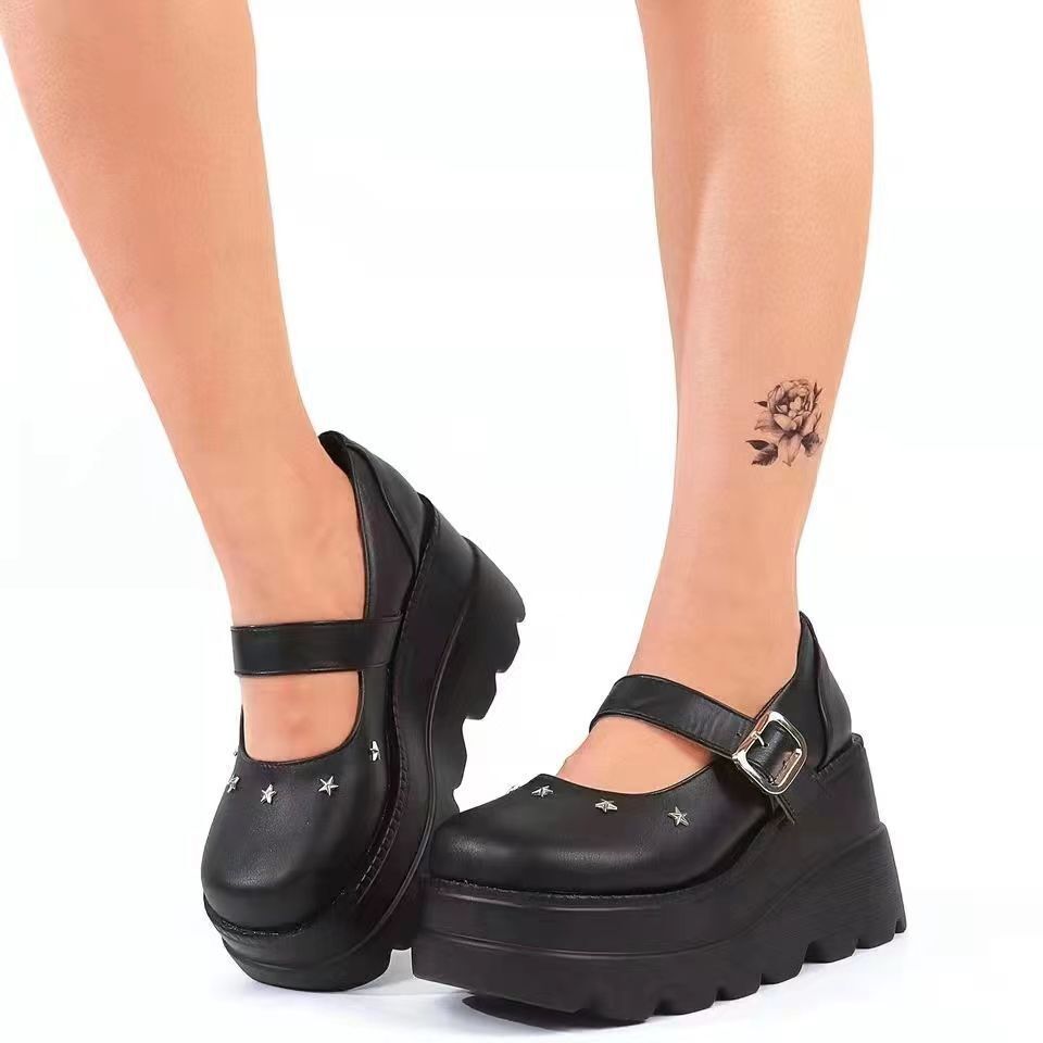 Mujeres Punk Cuña Tacón Alto Hebilla Correa Mary Jane Gótico Creepers Juegos con disfraces Zapatos - Imagen 14 de 14