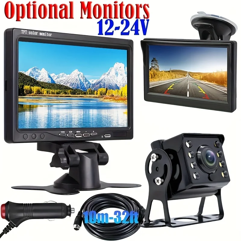 4PIN 7"/5" Monitor Backup Camera 8LED Car Rear View HD Display Parking Reverse - Picture 10 of 10