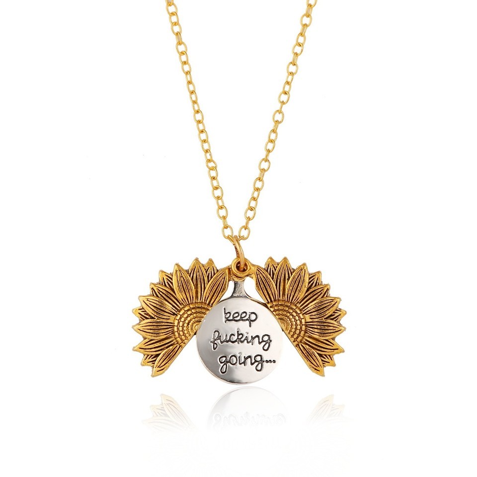 Keep Going Sunflower Keychain Necklace with Box Inspirational Gift for Women Men