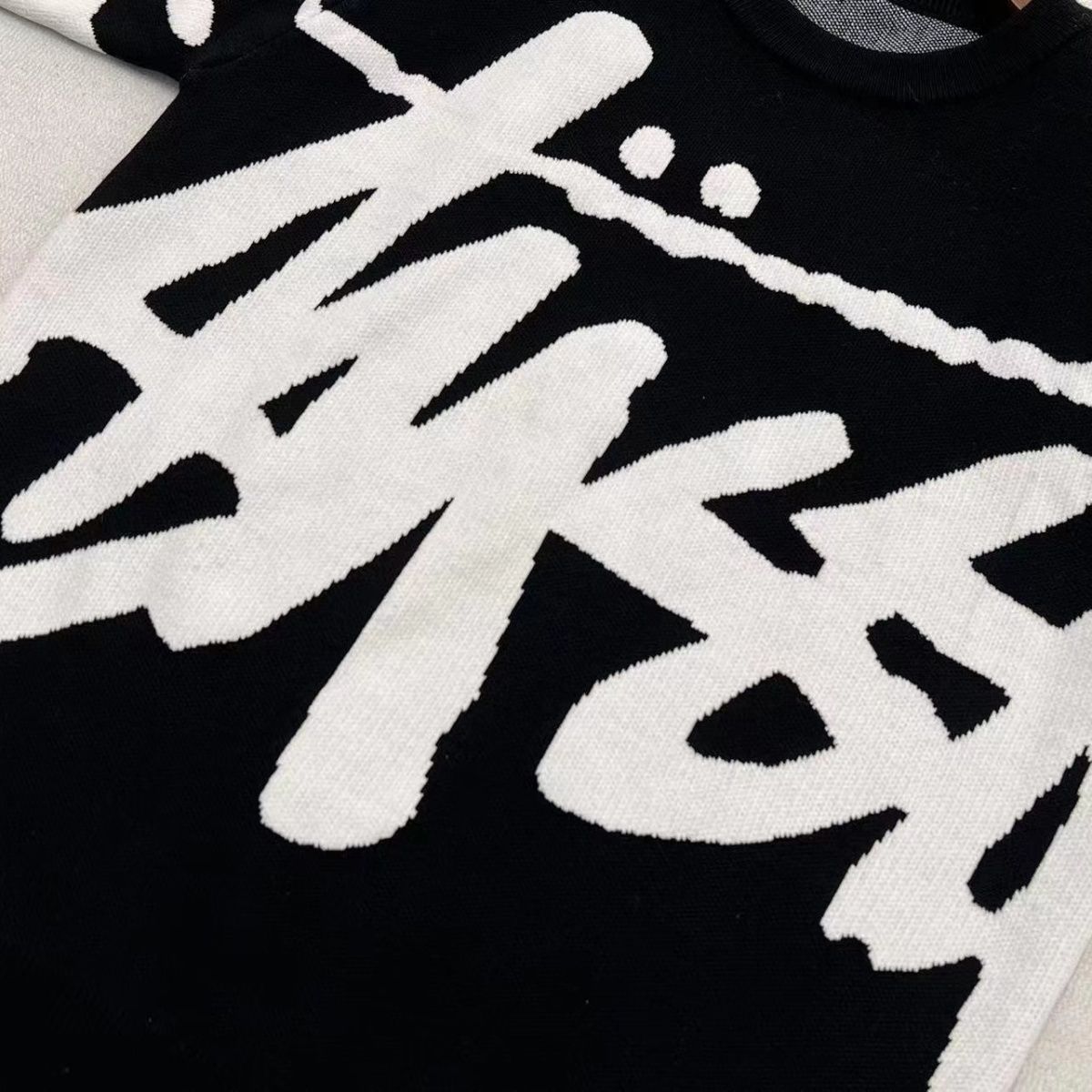 New Stussy letter knitted jacquard sweater men's and women's crew
