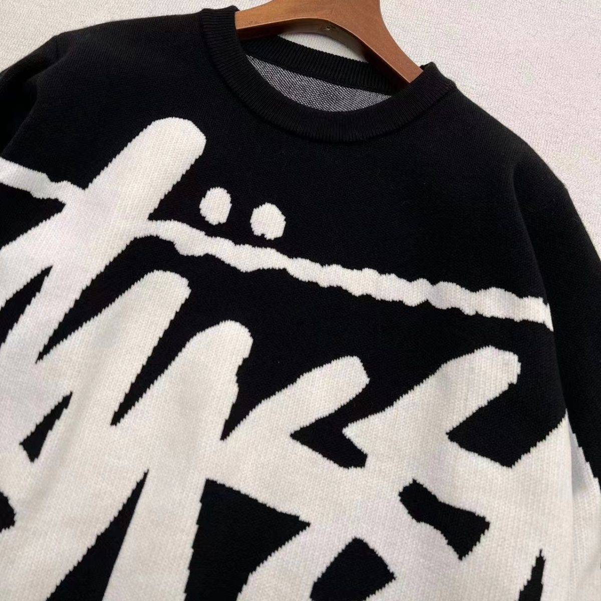 New Stussy letter knitted jacquard sweater men's and women's crew