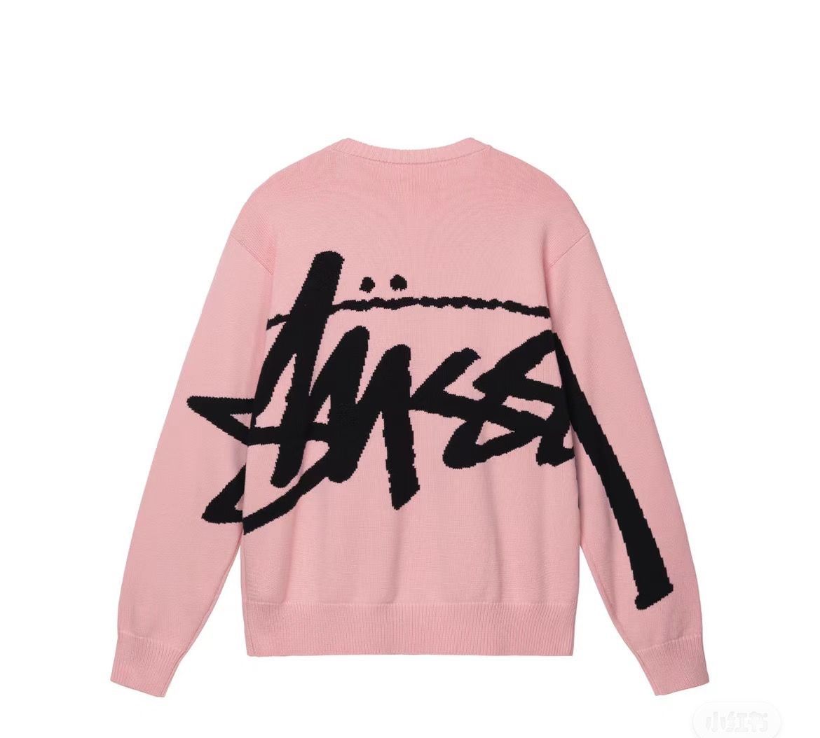 New Stussy letter knitted jacquard sweater men's and women's crew
